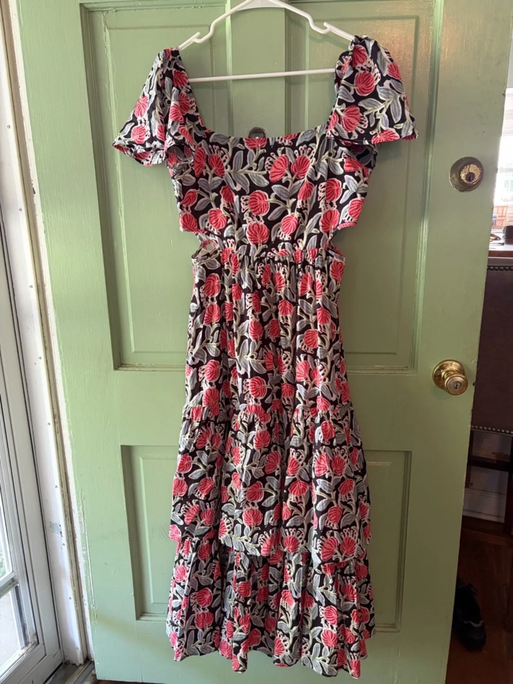 THML Ivory Floral Tiered Maxi Dress with Multicolor Blooms